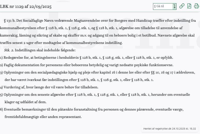 Screenshot af § 131 b. fra retsinformation.dk