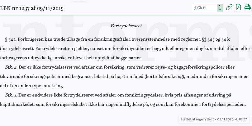 Screenshot af § 34 i. fra retsinformation.dk