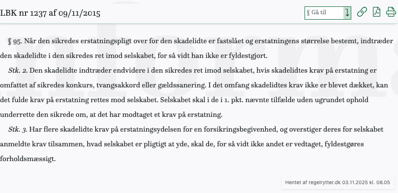 Screenshot af § 95. fra retsinformation.dk