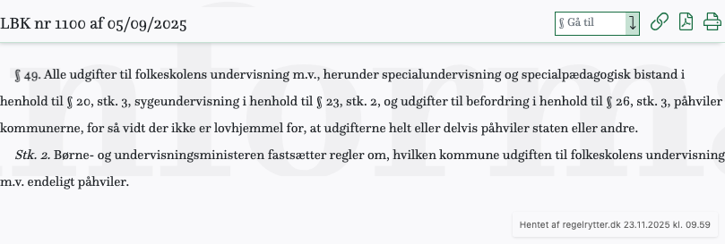 Screenshot af § 49. fra retsinformation.dk