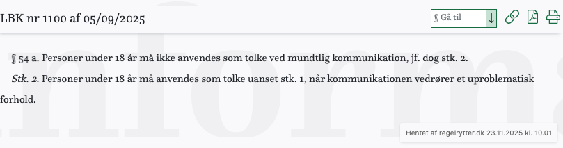 Screenshot af § 54 a. fra retsinformation.dk