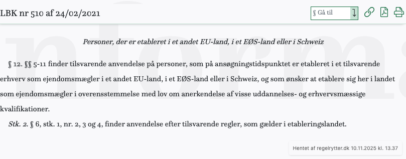 Screenshot af § 12. fra retsinformation.dk