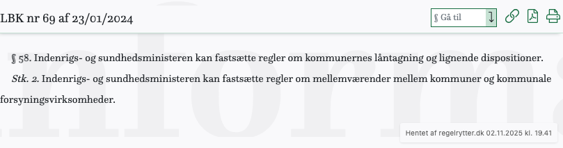 Screenshot af § 58. fra retsinformation.dk