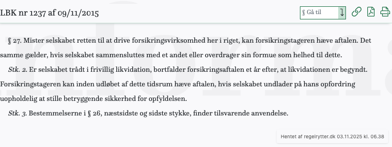 Screenshot af § 27. fra retsinformation.dk