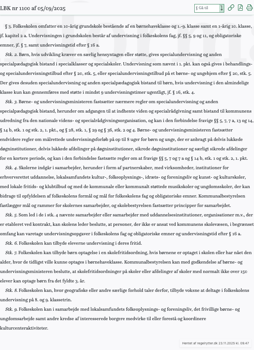 Screenshot af § 3. fra retsinformation.dk