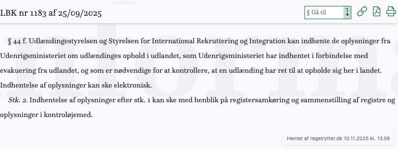 Screenshot af § 44 f. fra retsinformation.dk