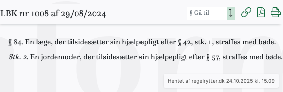 Screenshot af § 84. fra retsinformation.dk