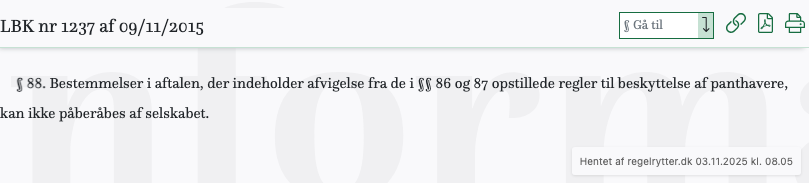 Screenshot af § 88. fra retsinformation.dk