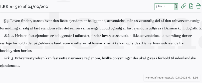 Screenshot af § 3. fra retsinformation.dk