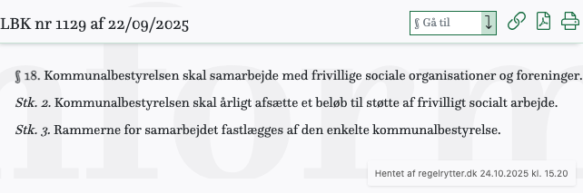 Screenshot af § 18. fra retsinformation.dk