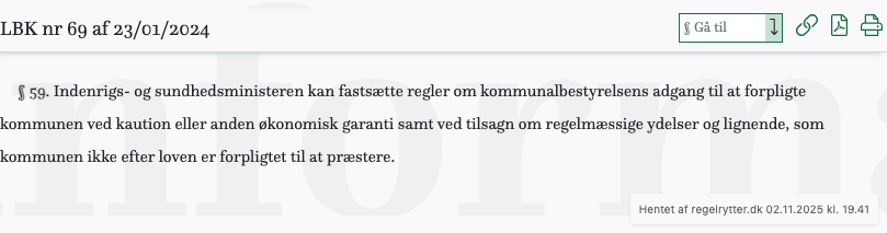 Screenshot af § 59. fra retsinformation.dk