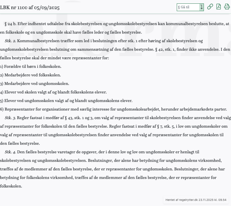 Screenshot af § 24 b. fra retsinformation.dk