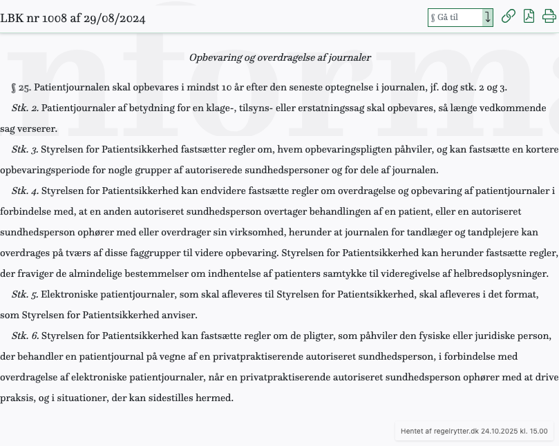 Screenshot af § 25. fra retsinformation.dk