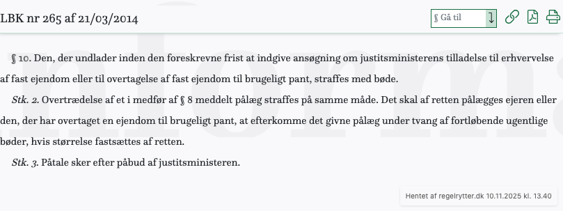 Screenshot af § 10. fra retsinformation.dk