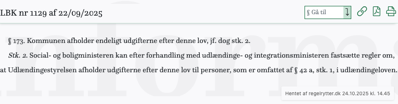 Screenshot af § 173. fra retsinformation.dk