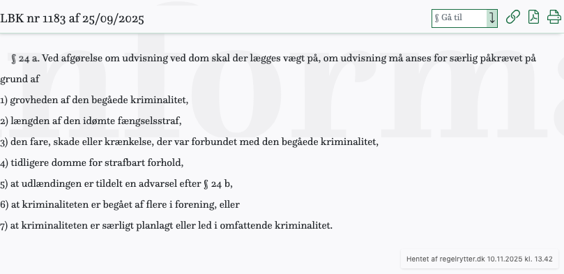 Screenshot af § 24 a. fra retsinformation.dk