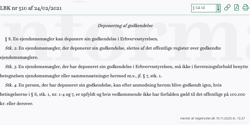 Screenshot af § 8. fra retsinformation.dk