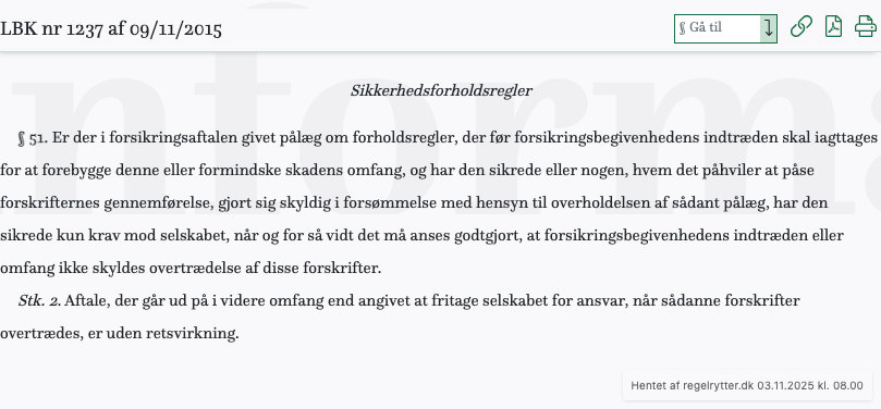 Screenshot af § 51. fra retsinformation.dk