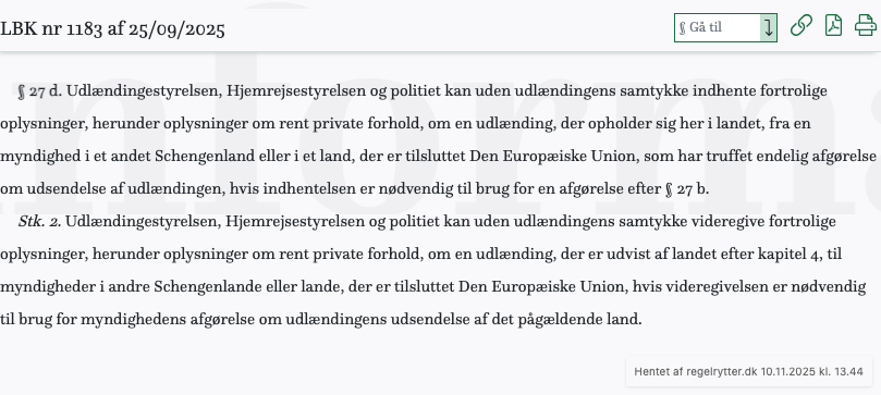 Screenshot af § 27 d. fra retsinformation.dk