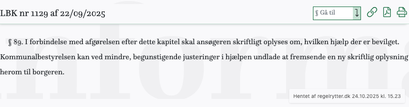 Screenshot af § 89. fra retsinformation.dk