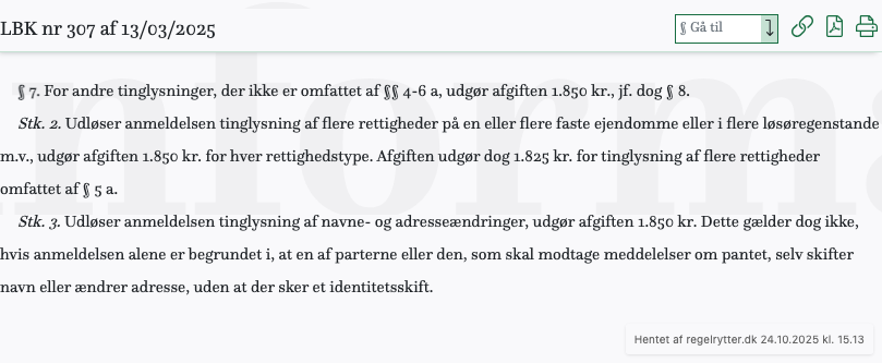 Screenshot af § 7. fra retsinformation.dk