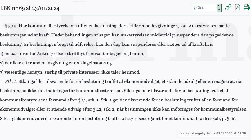 Screenshot af § 50 a. fra retsinformation.dk