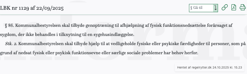 Screenshot af § 86. fra retsinformation.dk