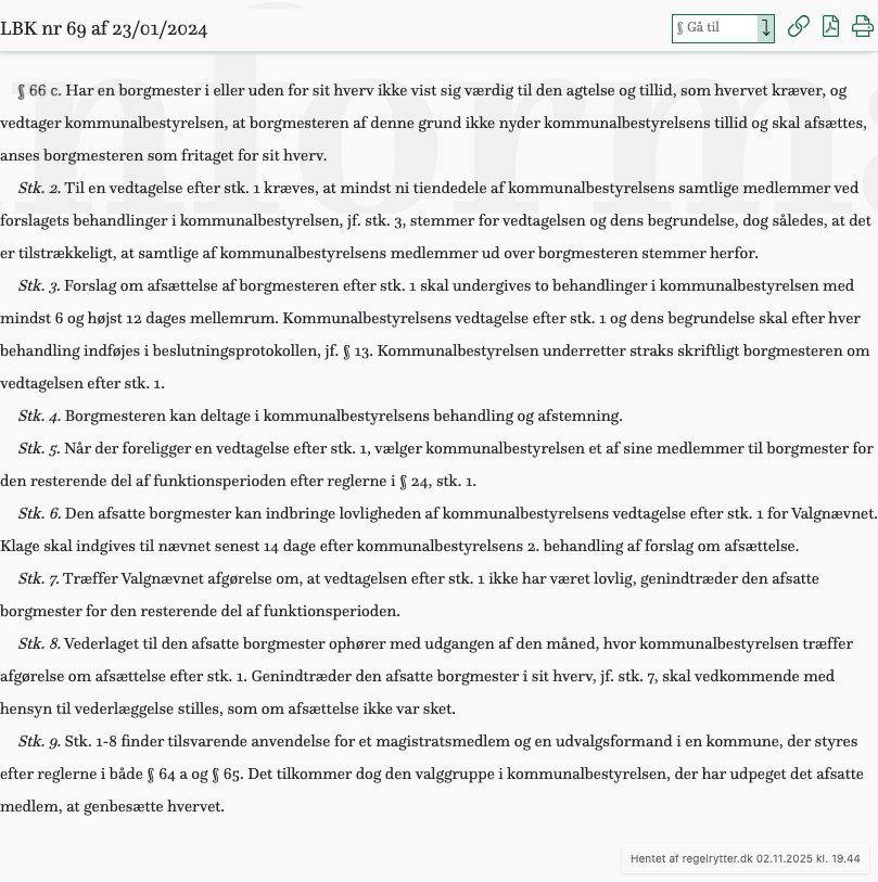 Screenshot af § 66 c. fra retsinformation.dk