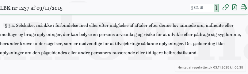 Screenshot af § 3 a. fra retsinformation.dk