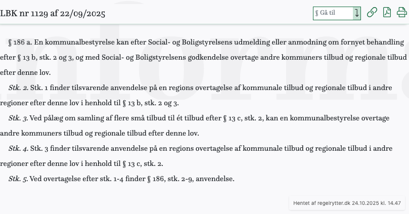 Screenshot af § 186 a. fra retsinformation.dk