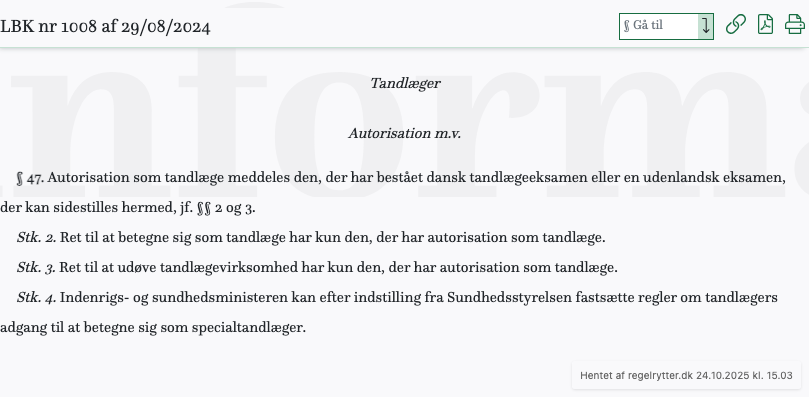 Screenshot af § 47. fra retsinformation.dk