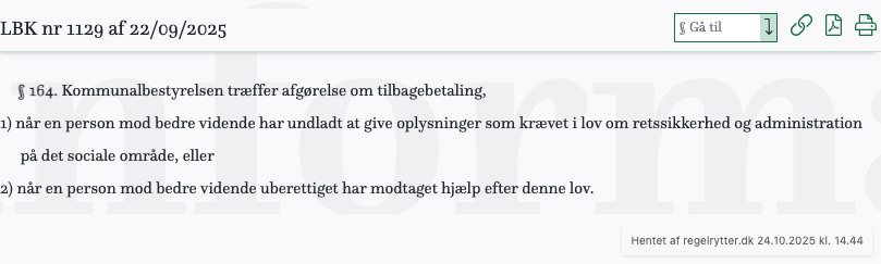 Screenshot af § 164. fra retsinformation.dk