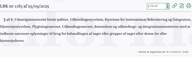 Screenshot af § 46 b. fra retsinformation.dk