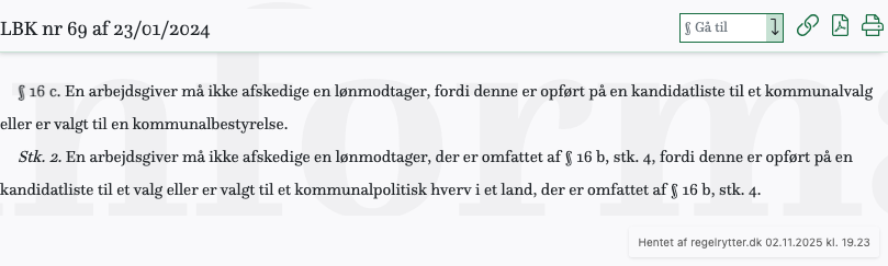 Screenshot af § 16 c. fra retsinformation.dk