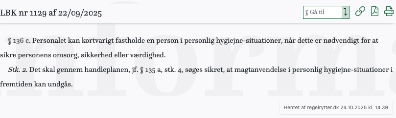 Screenshot af § 136 c. fra retsinformation.dk
