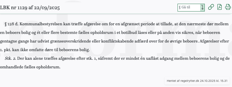 Screenshot af § 128 d. fra retsinformation.dk