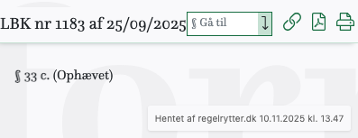 Screenshot af § 33 c. fra retsinformation.dk