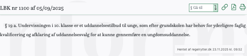 Screenshot af § 19 a. fra retsinformation.dk