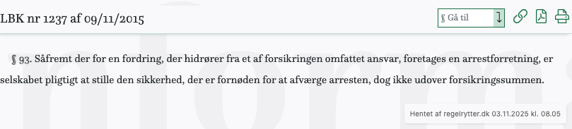 Screenshot af § 93. fra retsinformation.dk