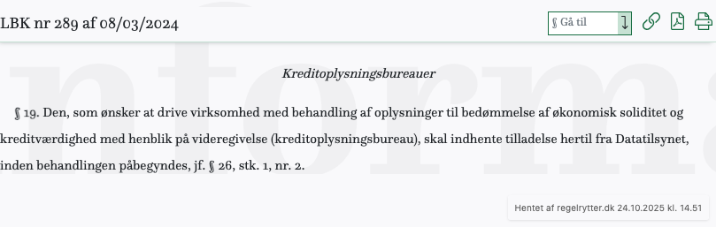 Screenshot af § 19. fra retsinformation.dk