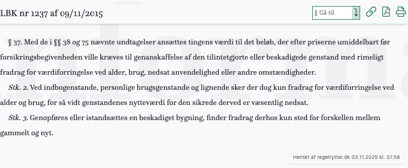 Screenshot af § 37. fra retsinformation.dk