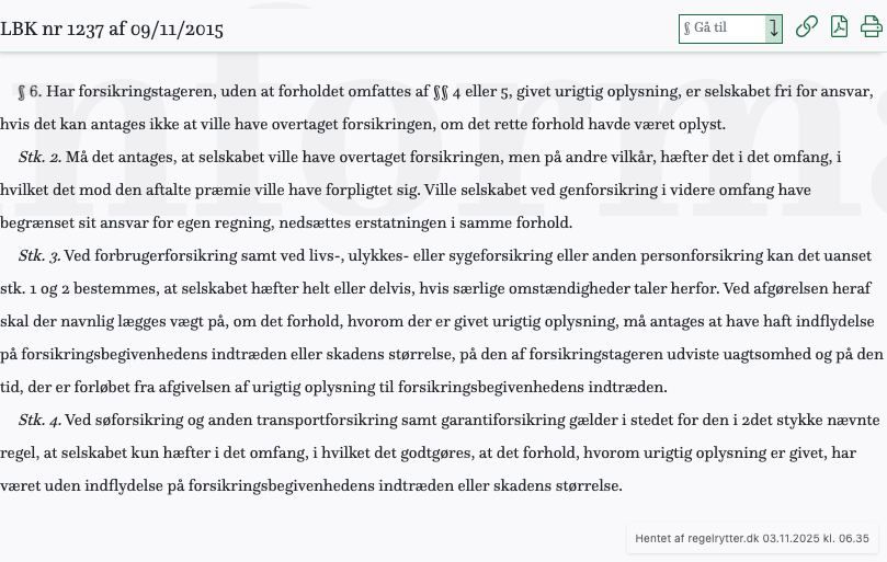 Screenshot af § 6. fra retsinformation.dk