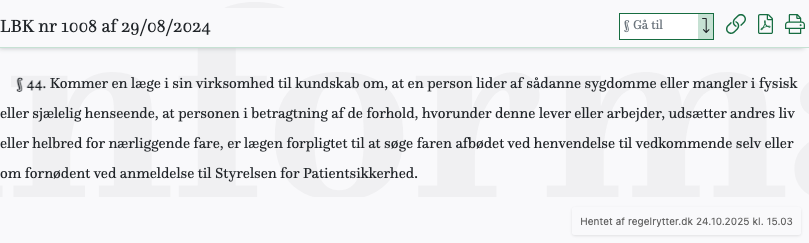 Screenshot af § 44. fra retsinformation.dk