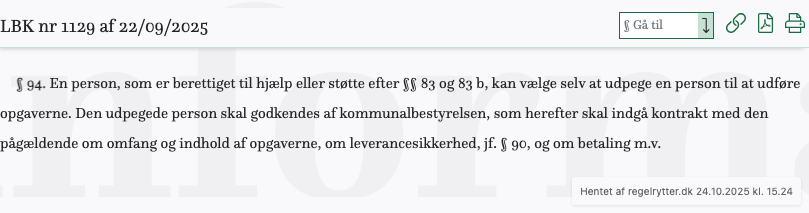 Screenshot af § 94. fra retsinformation.dk