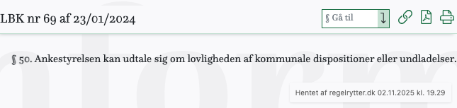 Screenshot af § 50. fra retsinformation.dk