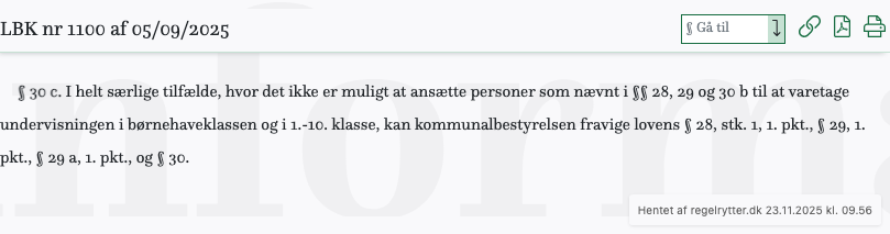Screenshot af § 30 c. fra retsinformation.dk
