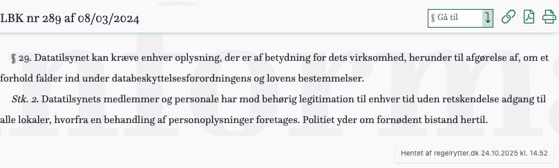 Screenshot af § 29. fra retsinformation.dk