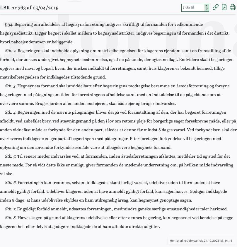 Screenshot af § 34. fra retsinformation.dk