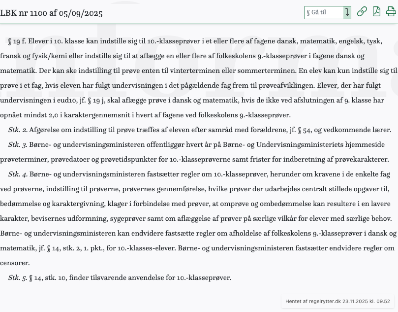 Screenshot af § 19 f. fra retsinformation.dk