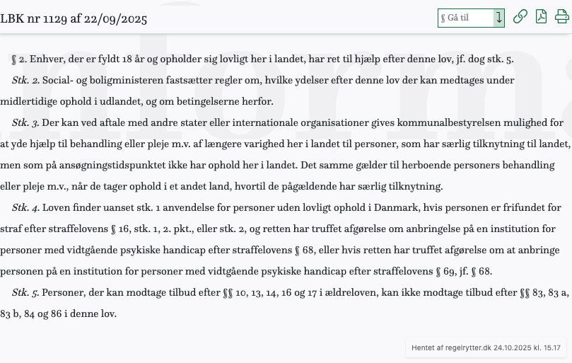 Screenshot af § 2. fra retsinformation.dk